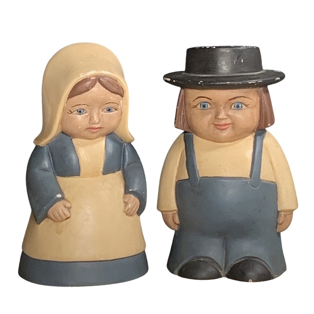 Vintage Yozie Mold Amish Dutch Boy Girl Ceramic Figurine Set Artsy Signed 1979s